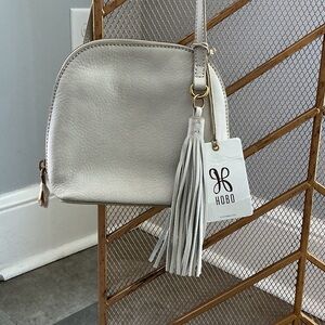 HOBO Cream Leather Hobo Crossbody with Tassel